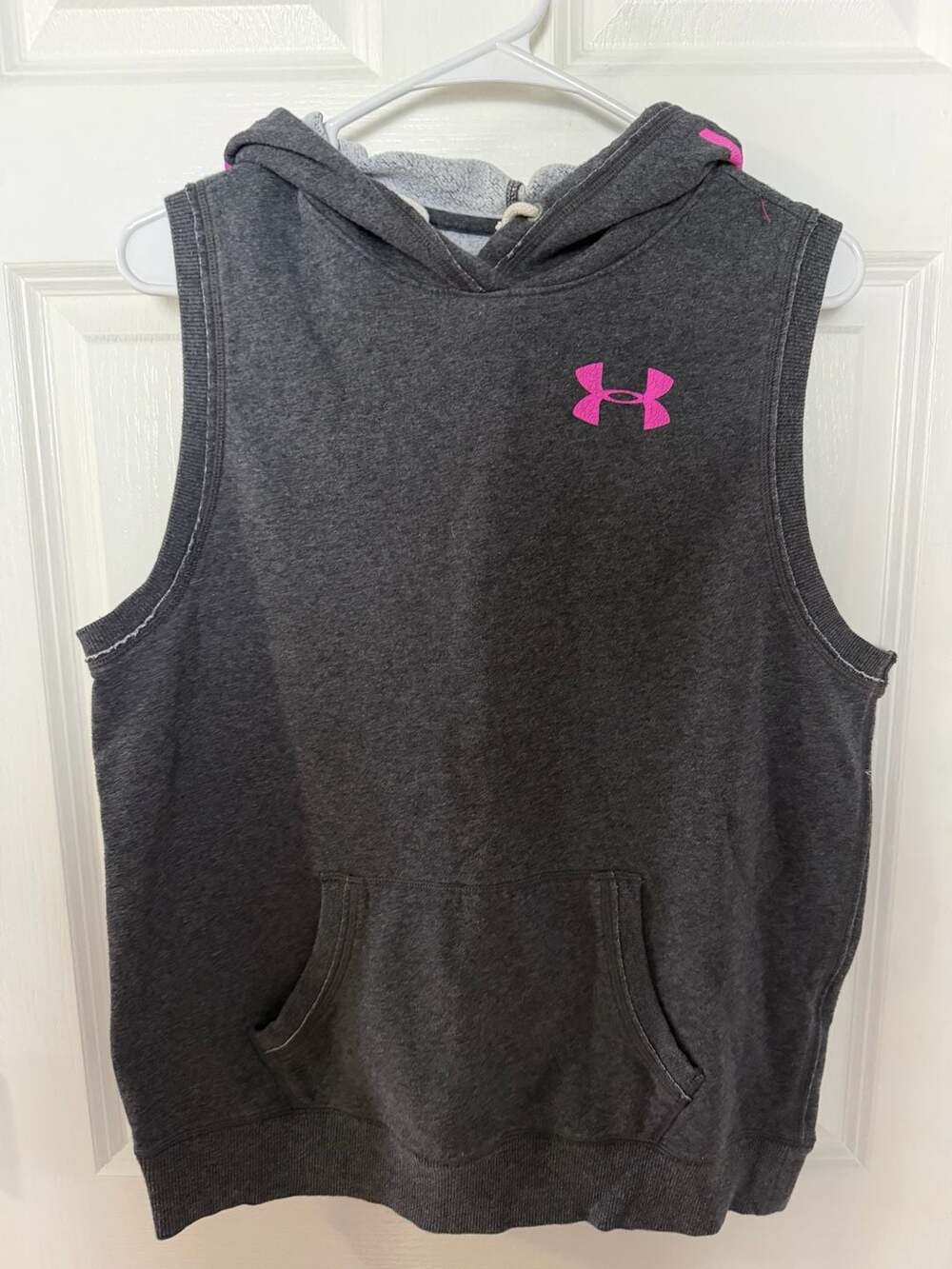 Under Armour Women's Sleeveless Hooded Tank Top Charcoal Gray with Pink Logo